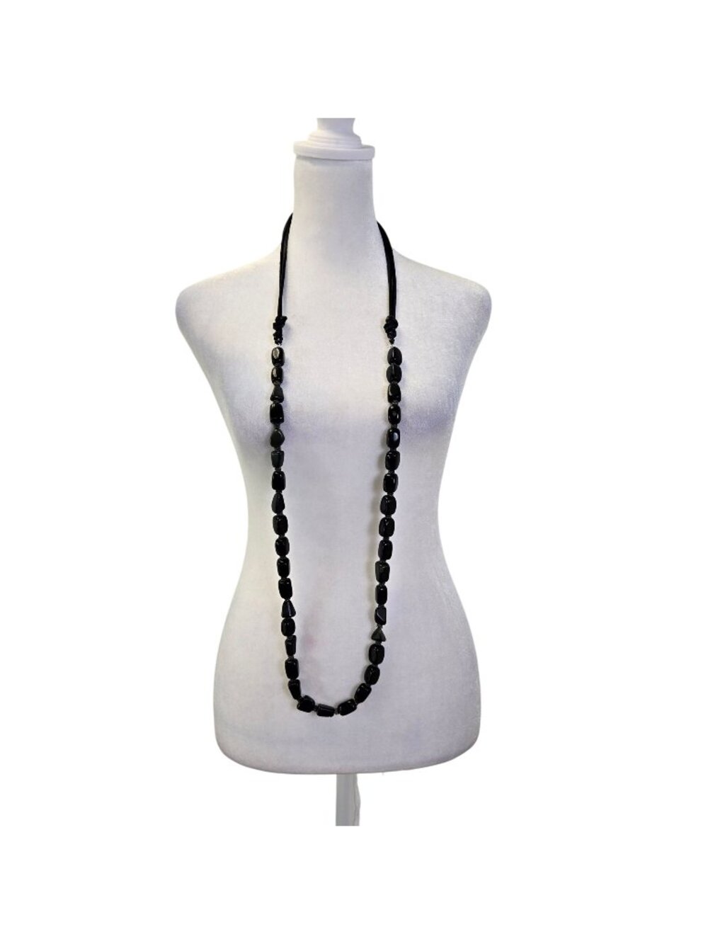 Unbranded Black Beaded Necklace with Silver Beaded Spacers w/Leather String